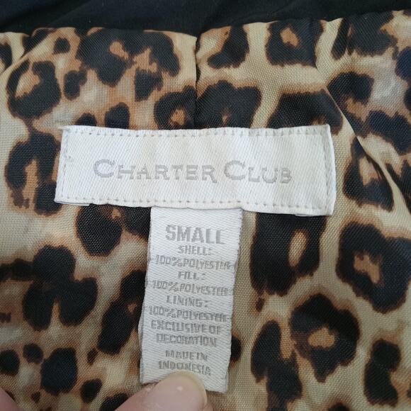 Charter Club Puffer Vest Womens Small Black Cheetah Sleeveless Diamond Quilt - Picture 6 of 10